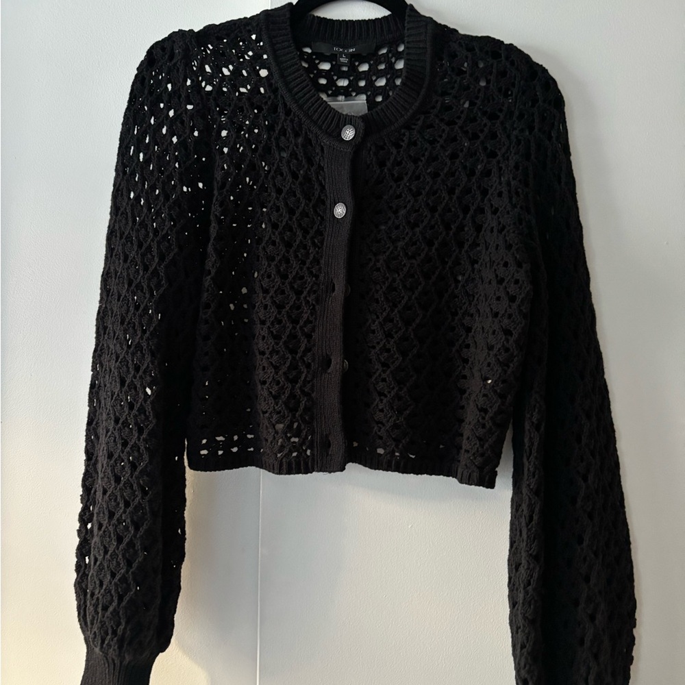 TORI CROCHET BLOUSON SLEEVE CROPPED CARDIGAN - Picture 2 of 5